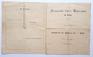 Evangelische höhere Töchterschule in Trier - Zeugnis Sommer Halbjahr 1855 - die Schule wurde von ...