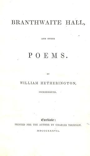 Bild des Verkufers fr Branthwaite Hall and Other Poems zum Verkauf von WeBuyBooks