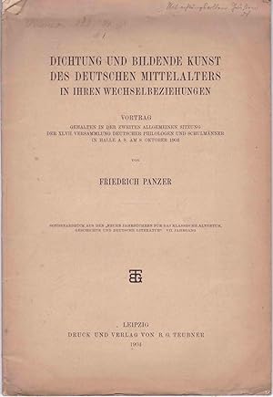 Imagen del vendedor de Dichtung und Bildende Kunst des deutschen Mittelalters in ihren Wechselbeziehungen. Sonderdruck. Widmung des Verassers a la venta por Graphem. Kunst- und Buchantiquariat