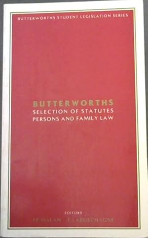 Bild des Verkufers fr Butterworth's Selection of Statutes: Persons and Family Law zum Verkauf von Chapter 1