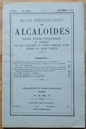 Revue thérapeutique des alcaloïdes - Numéro 11 de décembre 1937