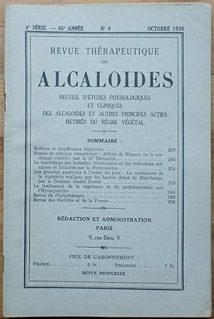 Revue thérapeutique des alcaloïdes - Numéro 9 de octobre 1936