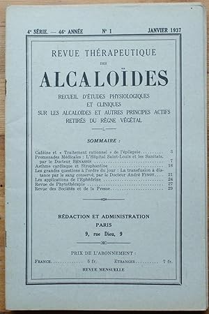 Revue thérapeutique des alcaloïdes - Numéro 1 de janvier 1937