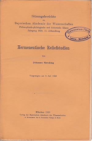 Bild des Verkufers fr Hermeneutische Reliefstudien., zum Verkauf von Antiquariat Kastanienhof