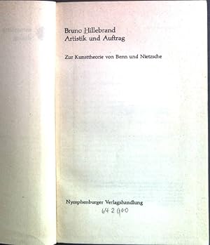 Bild des Verkufers fr Artistik und Auftrag; Zur Kunsttheorie von Benn und Nietzsche Sammlung Dialog zum Verkauf von books4less (Versandantiquariat Petra Gros GmbH & Co. KG)