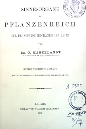Seller image for Sinnesorgane im Pflanzenreich zur Perzeption mechanischer Reize. for sale by books4less (Versandantiquariat Petra Gros GmbH & Co. KG)