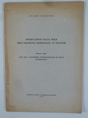 Bild des Verkufers fr Osservazioni sullo stile dell'orazione ciceroniana " In Pisonem". zum Verkauf von Antiquariat Dorner