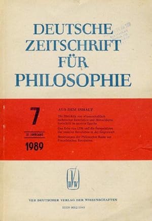 Deutsche Zeitschrift für Philosophie 37. Jg. Heft 7.