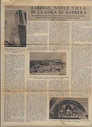 Sarreal, Noble Villa de la Conca de Barberá. Diario de Barcelona 8 de marzo de 1958