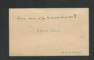 Seller image for Rare Carte de Visite Dédicacée d' Emile Zola. 23, rue de Boulogne. for sale by Libreria Antiquaria Dentis (ALAI - ILAB)