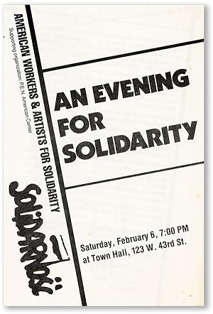 An Evening for Solidarity - Saturday, February 6, 7:00 PM at Town Hall, 123 W. 43rd St