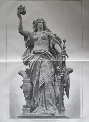 "Die Germania-Statue des Nationaldenkmals auf dem Niederwald." Holzstich nach einer photographisc...