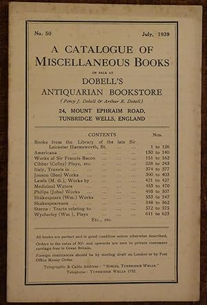 Seller image for A Catalogue Of Miscellaneous Books on Sale at Dobell's Antiquarian Bookstore for sale by Tombland Bookshop