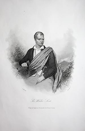 Bild des Verkufers fr Sir Walter Scott" - Walter Scott Dichter poet Schriftsteller writer Portrait steel engraving zum Verkauf von Antiquariat Steffen Vlkel GmbH