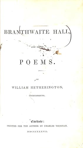 Immagine del venditore per Branthwaite Hall, and other Poems venduto da WeBuyBooks