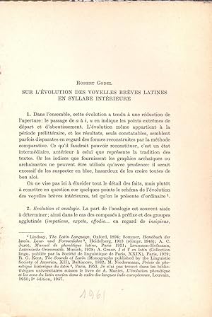 Seller image for SUR L'EVOLUTION DES VOYELLES BREVES LATINES EN SYLLARE INTERIEURE for sale by Libreria 7 Soles