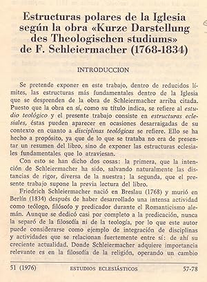 Seller image for ESTRUCTURAS POLARES DE LA IGLESIA SEGUN LA OBRA "KURZE DARSTELLUNG DES THEOLOGISCHEN STUDIUMS" DE F. SCHLEIERMACHER (1768-1834) for sale by Libreria 7 Soles