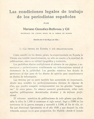 Seller image for LAS CONDICIONES LEGALES DE TRABAJO DE LOS PERIODISTAS ESPAOLES (LISBOA 1932) for sale by Libreria 7 Soles