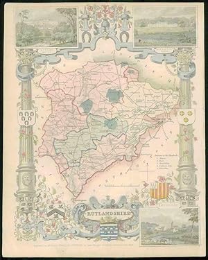 1837 ORIGINAL ANTIQUE Decorative MAP - RUTLAND by Thomas Moule Hand Colour