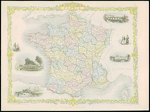 1850 - Original Antique Map of "FRANCE" by TALLIS - FULL COLOUR (13)