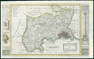1733 - Rare Original Antique Map of MIDDLESEX by Herman Moll hand coloured (1)