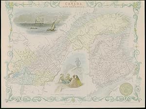 1850 - RARE Antique Map of "EAST CANADA NEW BRUNSWICK" TALLIS FULL COLOUR (66)
