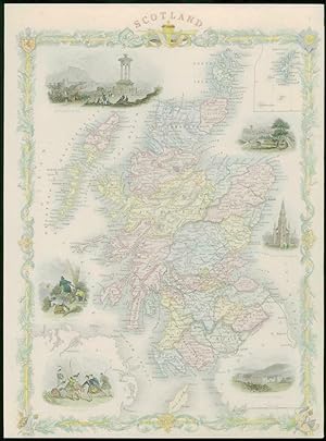 1850 RARE Original Antique Map "SCOTLAND" by TALLIS FULL COLOUR (30)