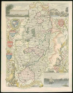 1837 Original Antique Decorative MAP - NOTTINGHAMSHIRE Thomas Moule hand colour