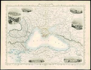 1850 Antique Map of "BLACK SEA" RUSSIA TURKEY BULGARIA CRIMEA by Tallis (50d)