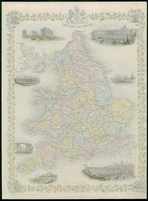 1850 Original Antique Map "ENGLAND AND WALES" by TALLIS FULL COLOUR (29)