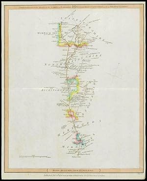 1806 Antique Road Map MIDDLESEX HERTFORDSHIRE BUCKS NORTHANTS LEICESTERSHIRE (8)