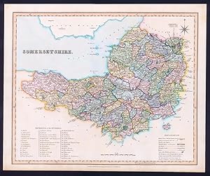 1831 - SOMERSET Original Antique LARGE COLOURED Map by HENRY TEESDALE