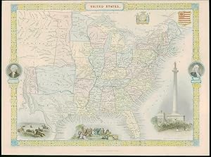 1850 - RARE Original Antique Map of "UNITED STATES" by TALLIS FULL COLOUR (64)