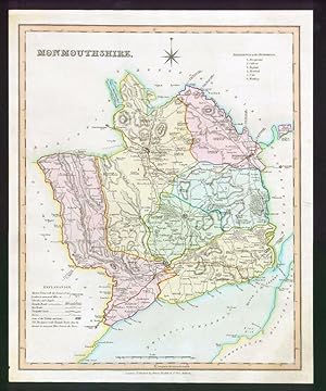 1831 - MONMOUTHSHIRE Original Antique LARGE COLOURED Map by HENRY TEESDALE Wales