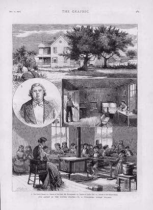 Seller image for 1876 - Antique Print AMERICA Tuscarora Indian Village Mountpassin School (164) for sale by Antique Paper Company