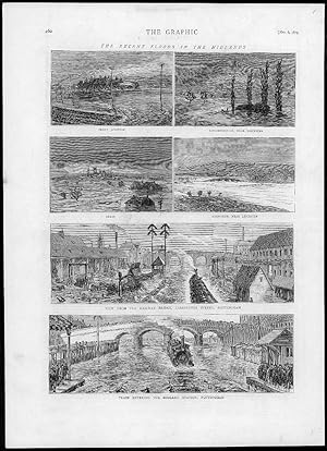 Seller image for 1875 Antique Print - NOTTINGHAMSHIRE FLOODING RAILWAY STATION MIDLANDS (218) for sale by Antique Paper Company