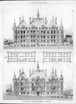 Seller image for 1879 - Antique Print ARCHITECTURE Hampstead Consumptive Hospital Smith (59) for sale by Antique Paper Company