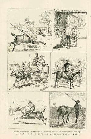 Imagen del vendedor de 1881 - Antique Print INDIA Subalterns Tat Day in Life Horses Polo (110A) a la venta por Antique Paper Company