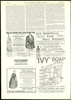 Seller image for 1889 Antique Print ADVERTISING IVY SOAP MALT WHISKEY OLD BUSHMILLS (342) for sale by Antique Paper Company