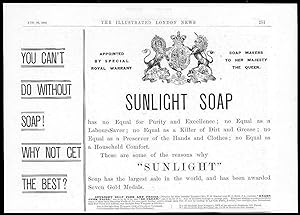 Seller image for 1892 Antique Print - ADVERTISING Sunlight Soap Purity Excellence Labour (46) for sale by Antique Paper Company