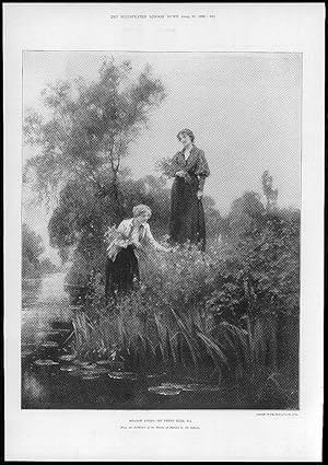 Immagine del venditore per 1898 FINE ART Antique Print - Meadow Sweet Yeend King Oil Colours Ladies (115) venduto da Antique Paper Company