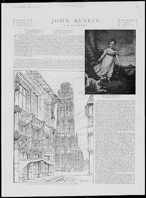 Seller image for 1900 Antique Print - FAMED PERSON John Ruskin Cathedral Spire Rouen Drawing(250) for sale by Antique Paper Company