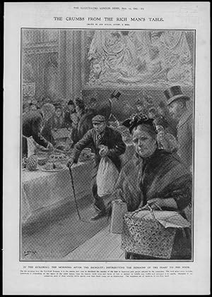 Bild des Verkufers fr 1908 Antique Print - LONDON Guildhall Banquet Morning After Remains Feast (286) zum Verkauf von Antique Paper Company