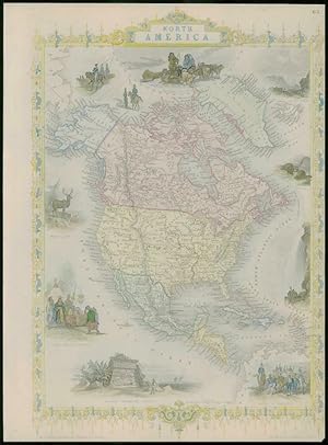 1850 RARE Original Antique Map "NORTH AMERICA" Alaska by TALLIS FULL COLOUR (31)