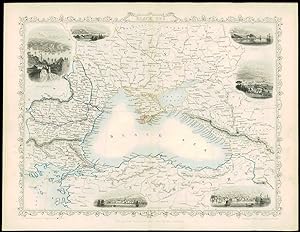 1850 Antique Map of "BLACK SEA" RUSSIA TURKEY BULGARIA CRIMEA by Tallis (50d)