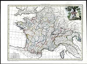 c1820 Original antique map FRANCE LES GAULES by Tardieu Hand colour Cartouche