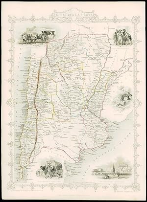 1850 Illustrated Antique Map of "CHILE & LA PLATA" & ARGENTINA by Tallis (69d)