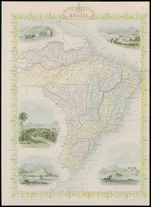1850 - RARE Original Antique Map of "BRAZIL" by TALLIS FULL COLOUR (63)