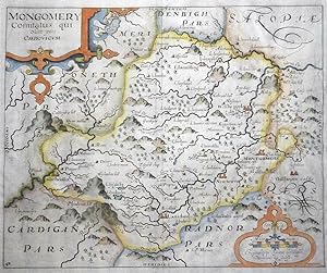 c1637 Antique Map - MONTGOMERYSHIRE WALES by SAXTON KIP Montgomery (LM4)