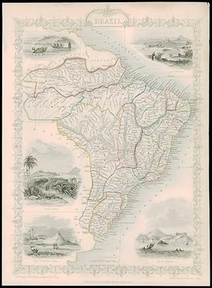 1850 Illustrated Antique Map of "BRAZIL" including Uruguay by Tallis (53d)